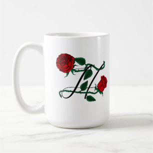 Taza De Café Monograma de letra inicial del nombre H con rosas