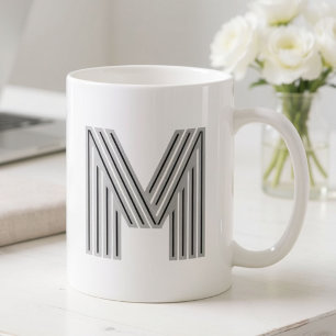 Taza De Café Monograma de letra inicial negro blanco moderno el