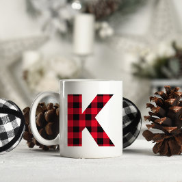Taza De Café Monograma de letra K mayúscula en cuadros de búfal