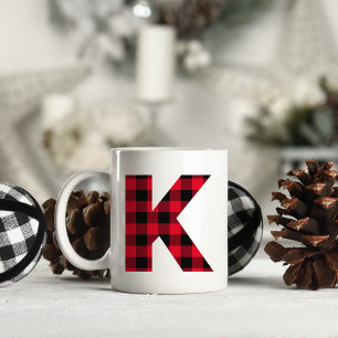 Taza De Café Monograma de letra K mayúscula en cuadros de búfal