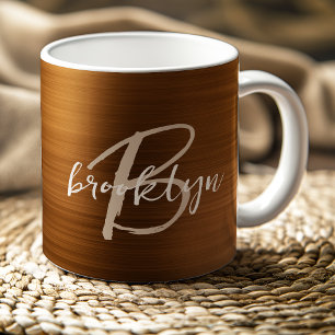 Taza De Café Monograma de letra manuscrita de metal cepillado e