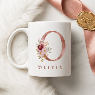 Taza De Café Monograma de letra O floral en oro rosa personaliz