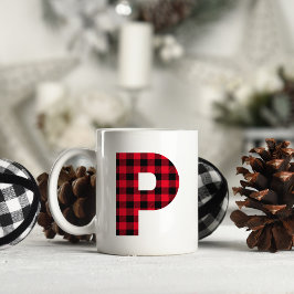 Taza De Café Monograma de letra P mayúscula en cuadros de búfal