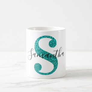 Taza De Café Monograma de letra S brillante y femenina con bril