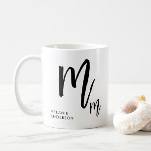 Taza De Café Monograma de letra script en negro y blanco