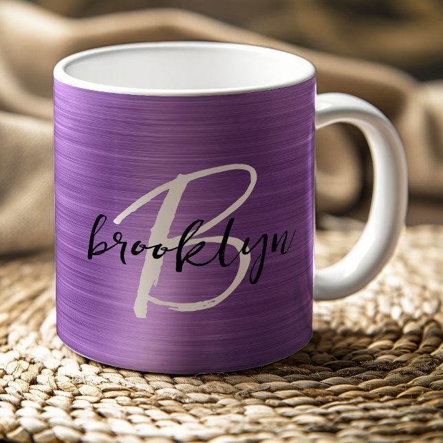 Taza De Café Monograma de letra script negra blanca en metal ce (Subido por el creador)