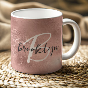 Taza De Café Monograma de letra script trendy rosa Glam Blush