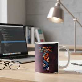 Taza De Café Monograma de letra T cósmica iridiscente