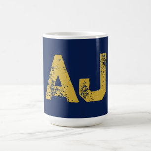Taza De Café Monograma de Letras Iniciales Dorado y Azul Sencil
