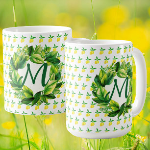 Taza De Café Monograma de limones amarillos