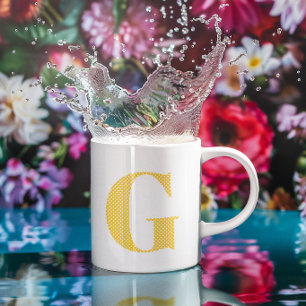 Taza De Café Monograma de lunares amarillos y blancos