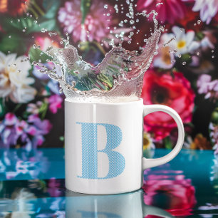 Taza De Café Monograma de lunares azules bebé y blancos