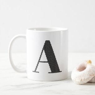 Taza De Café Monograma de lunares en blanco y negro