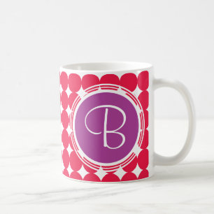 Taza De Café Monograma de lunares púrpura y rojo