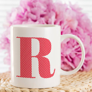 Taza De Café Monograma de lunares rojos y blancos