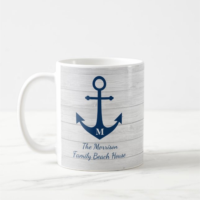 Taza De Café Monograma de madera blanca Casa Anchor Familia (Izquierda)