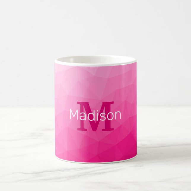 Taza De Café Monograma de malla geométrica con gradiente rosa c (Centro)