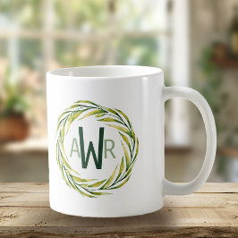 Taza De Café Monograma de marco de verde acuarela ID667