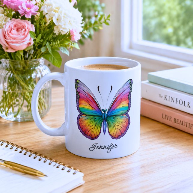 Taza De Café Monograma de Mariposa Arcoíris  (Subido por el creador)
