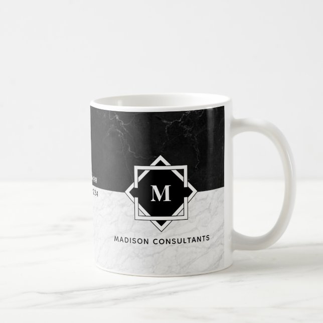 Taza De Café Monograma de mármol blanco y negro (Derecha)