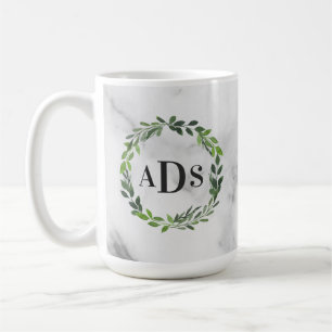 Taza De Café Monograma de mármol de la guirnalda de la acuarela