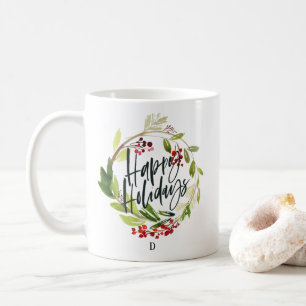 Taza De Café Monograma de mármol de la guirnalda de la acuarela