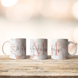 Taza De Café Monograma de mármol Rosa de moda