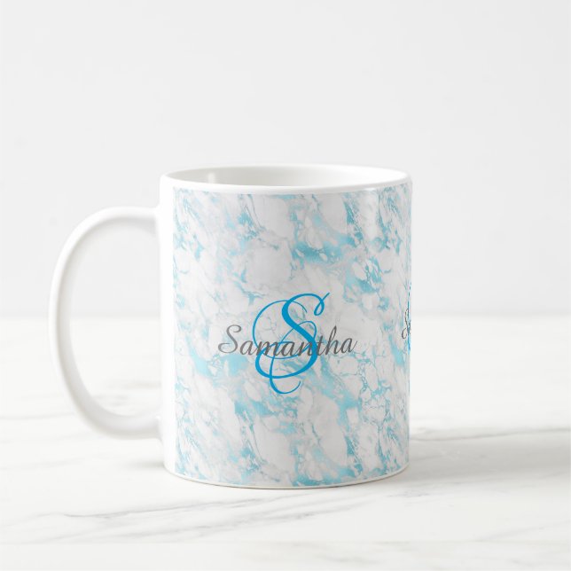 Taza De Café Monograma de mármol turquesa (Izquierda)