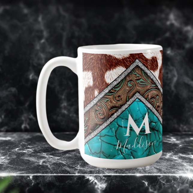 Taza De Café Monograma de mezcla turquesa de cuero falso occide (Subido por el creador)