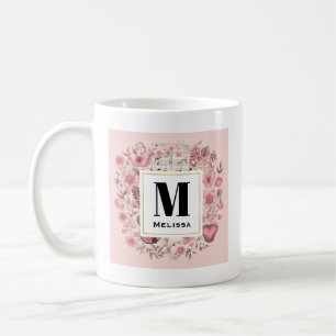 Taza De Café Monograma de Music Notes and Flowers Retro Style