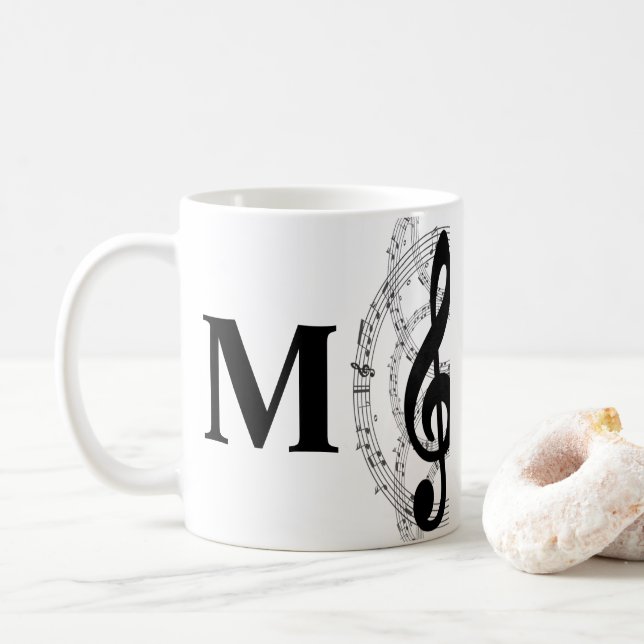 Taza De Café monograma de música de notas de música treble clef (Con donut)