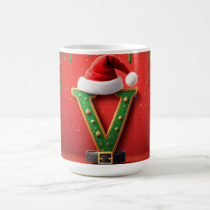 Taza De Café Monograma de Navidad Gorro de Santa V Para Regalos