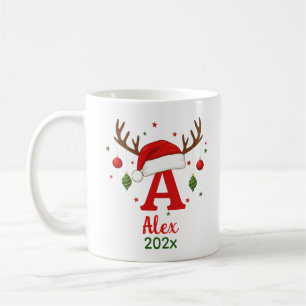 Taza De Café Monograma de Navidad Personalizado A Gorro de Sant