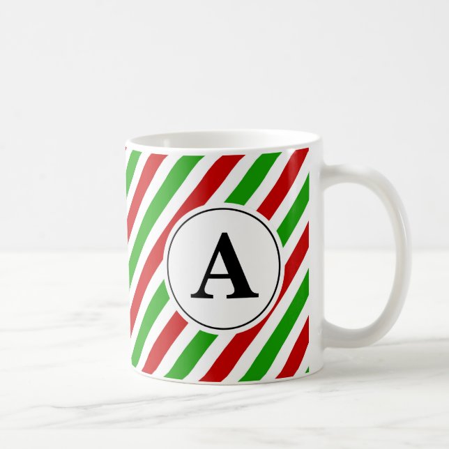 Taza De Café Monograma de Navidades de banda verde roja (Derecha)