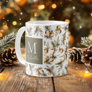 Taza De Café Monograma de Navidades de flotación dorada acuarel