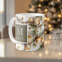 Taza De Café Monograma de Navidades de flotación dorada acuarel