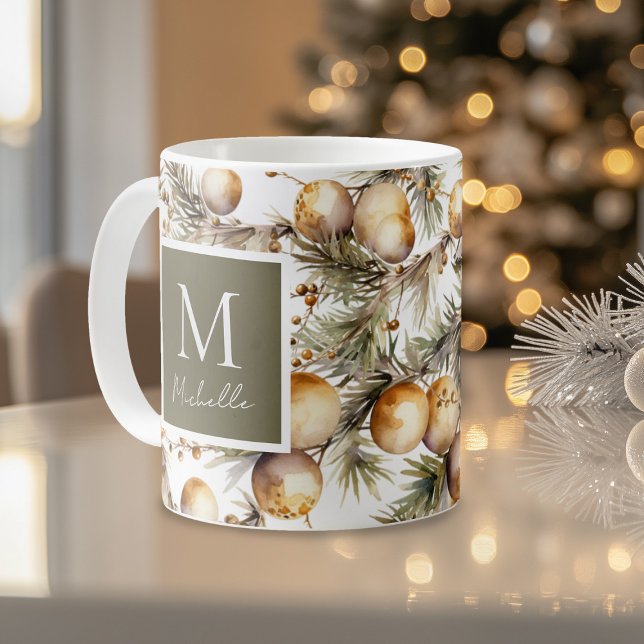 Taza De Café Monograma de Navidades de flotación dorada acuarel (Subido por el creador)