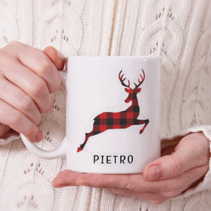 Taza De Café Monograma de Navidades de renos rojos de búfalo