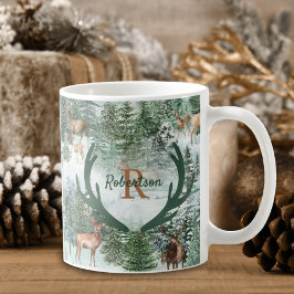 Taza De Café Monograma de Navidades de venados de Woodland Wint