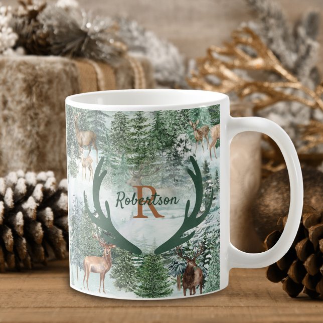Taza De Café Monograma de Navidades de venados de Woodland Wint (Subido por el creador)
