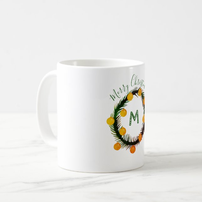 Taza De Café Monograma de navidades Wreath (Anverso izquierdo)