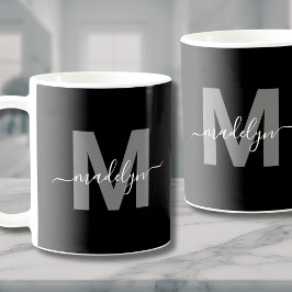 Taza De Café Monograma de nombre blanco negro glamoroso