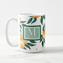 Taza De Café Monograma de nombre con acuarela de naranja cítric