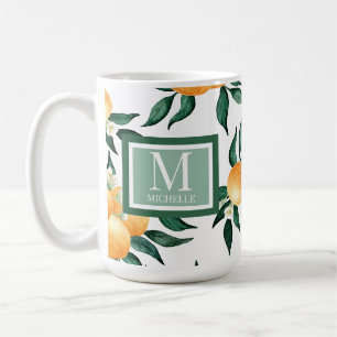Taza De Café Monograma de nombre con acuarela de naranja cítric