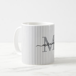 Taza De Café Monograma de nombre con franja gris moderna