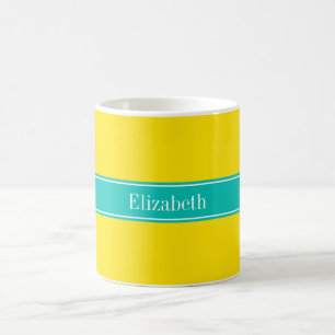 Taza De Café Monograma de nombre de cinta Verde azulada amarill