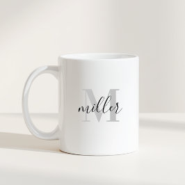 Taza De Café Monograma de nombre de familia de caligrafía moder