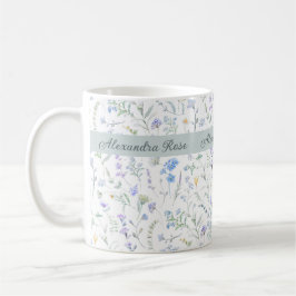 Taza De Café Monograma de nombre de flor silvestre acuarela púr