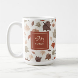 Taza De Café Monograma de nombre de follaje otoñal beige Agrade