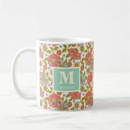 Taza De Café Monograma de nombre floral colorido
